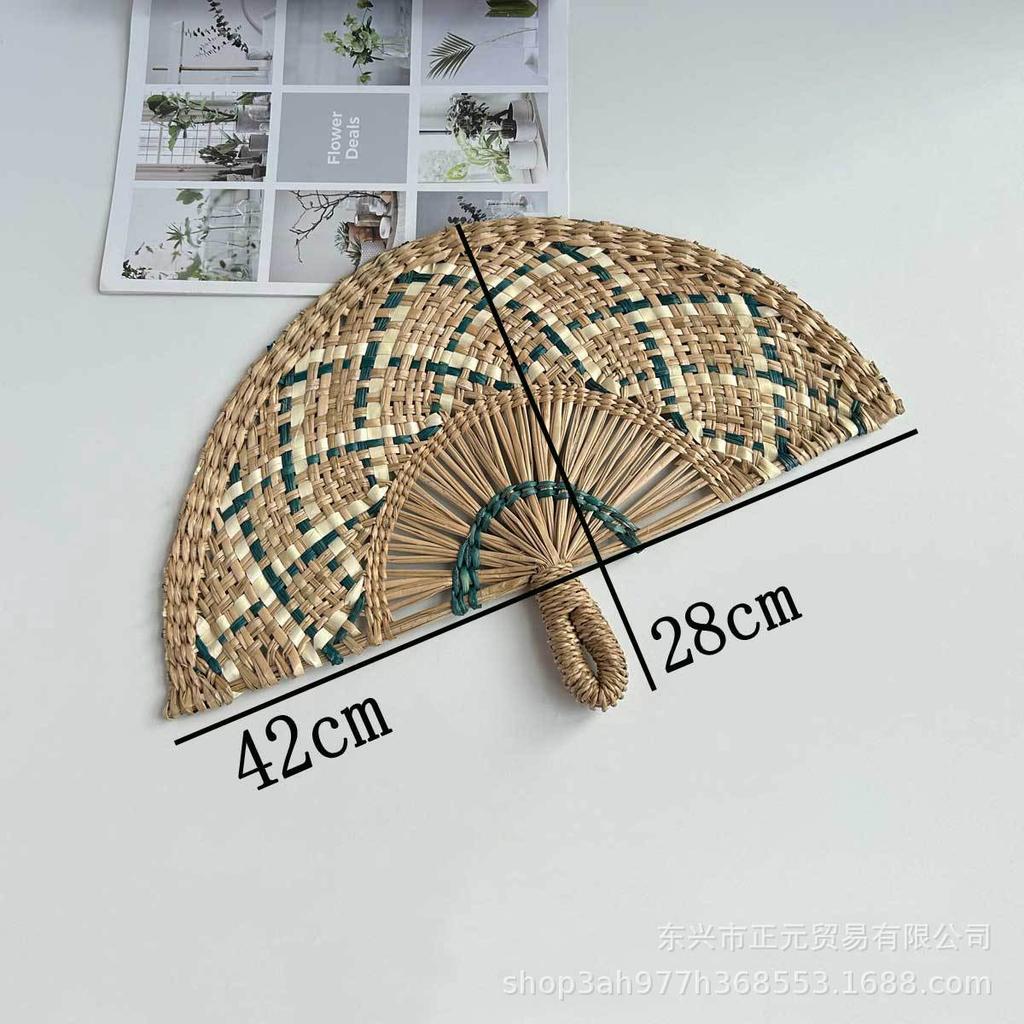 Straw fan, handmade seaweed fan, wall hanging fan, color decorative fan, summer hand crank fan, futon fan