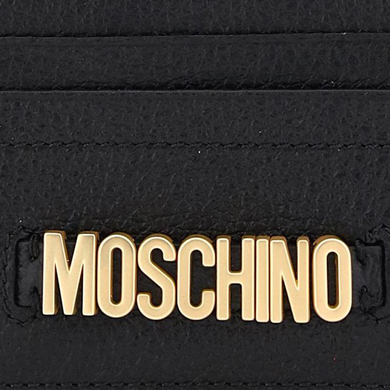 Moschino Кожаный кошелек-кардхолдер с текстурой, открытый, женский, черный A811680030555