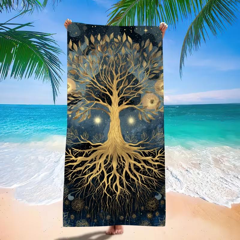 Lavender Purple Watercolor Green Leaf Floral Print Beach Towel Sandproof Quick Dry Towel for Beach Spa Home Shower