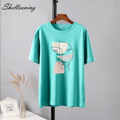 Shellsuning элегантная футболка с принтом персонажей, женские летние шикарные повседневные футболки, хлопковый джемпер, пуловер большого размера, женские топы