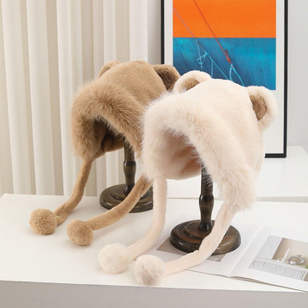 Velvet Lining Winter Hat Cute Bear Ears Bucket Hat Cold-proof Windproof Hat Women