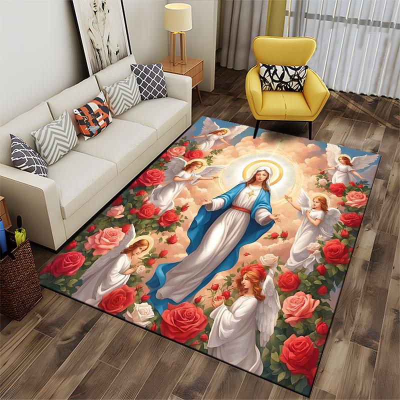 Virgin Mary with Angels Carpet suitable as a non-slip mat for the living room or bedroom sofa