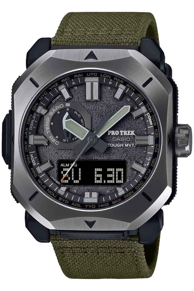 Мужские часы Casio Pro Trek Climber Line Solar Watch с радиоуправлением, цвет хаки, модель CORDURAre/cor™ PRW-6900YB-3JF.