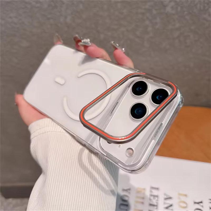 Подставка для камеры Магнитный прозрачный чехол для iPhone 17 Air 16 15 14 Pro Max Беспроводная зарядка для Magsafe Акриловая крышка
