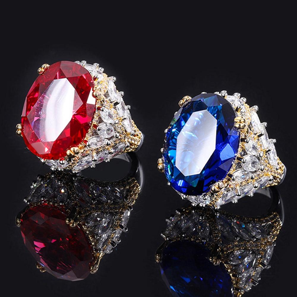 18k Gold Plated 15 *20mm Fancy Vivid Faceted Gemstone Ring For Women Anniversary Gift 925 Sterling Silver Jewelry