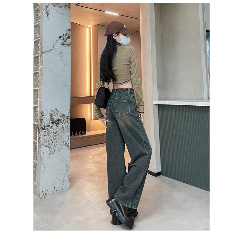 Широкие джинсы с высокой талией для женщин. Узкие универсальные драпированные прямые брюки.