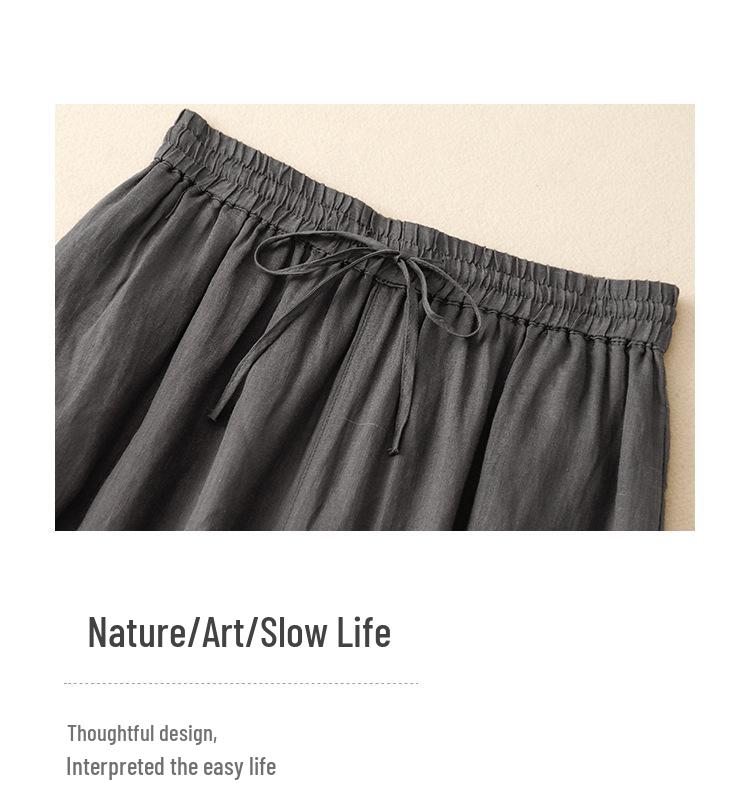 Женские повседневные брюки с широкими штанинами и эластичной талией - Хлопок Лен Двухслойные