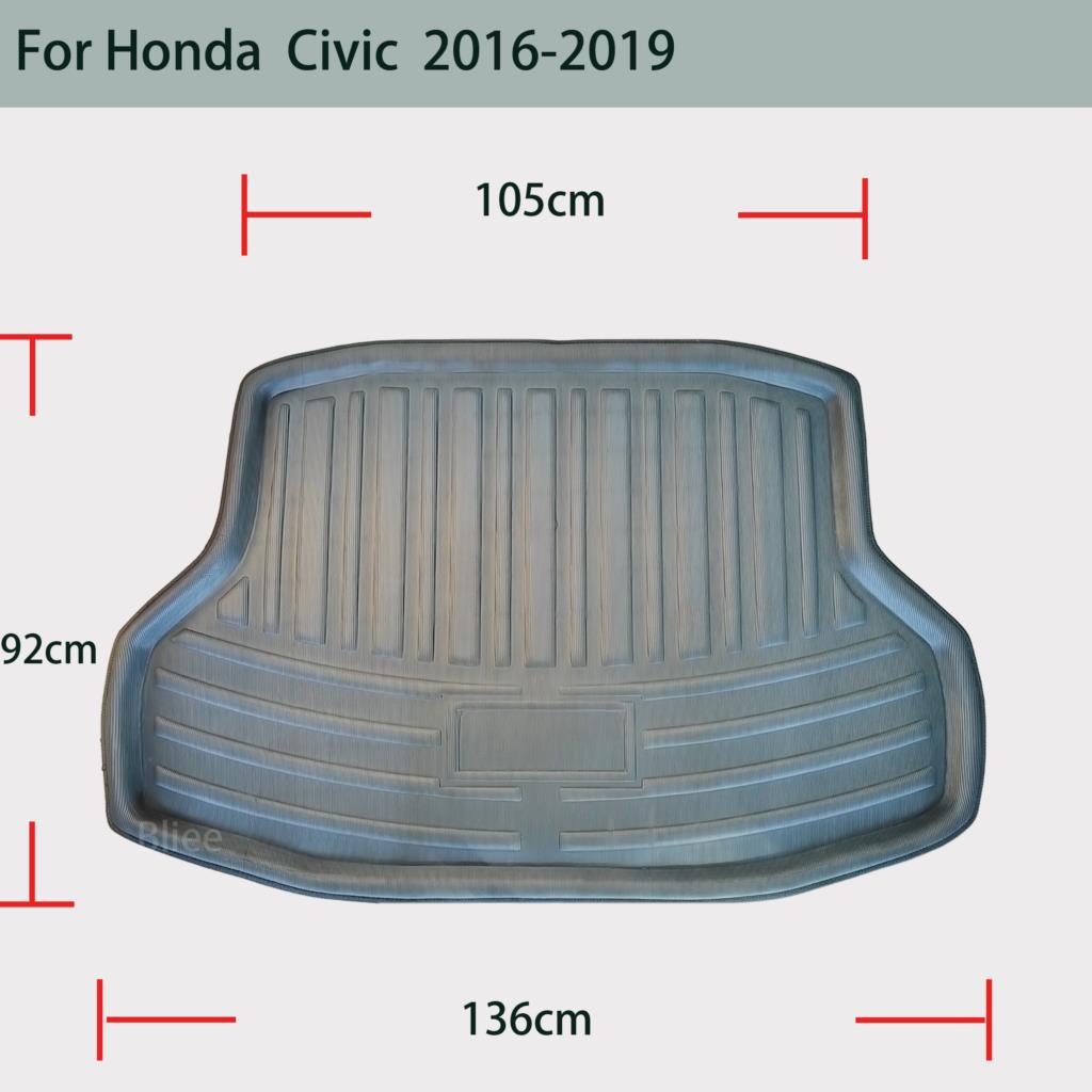 Car Rear Trunk Mat For Honda Civic Sedan 2016 2017 2018 2019 10th Gen Tailored Cargo Liner Boot Floor Tray Carpet 3D Accessories