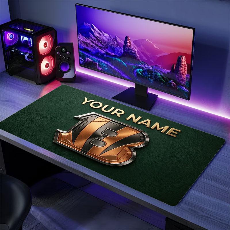 Custom Name,Cincinnati Bengals Mouse Pad, Large Gaming Desk Mat, Non-slip XXL Mousepad for Laptop & Tablet, Mini PC Playmat with Stitched Edges