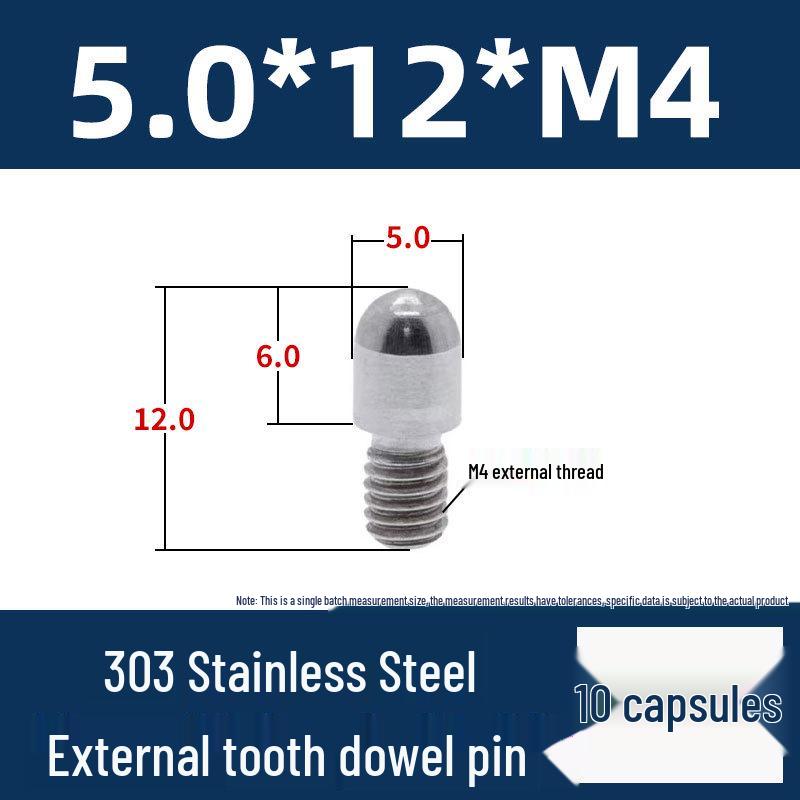 Stainless Steel External Thread Dowel Pin with Tapered/Round/Flat Head, Locating Column M3/M4/M5/M6