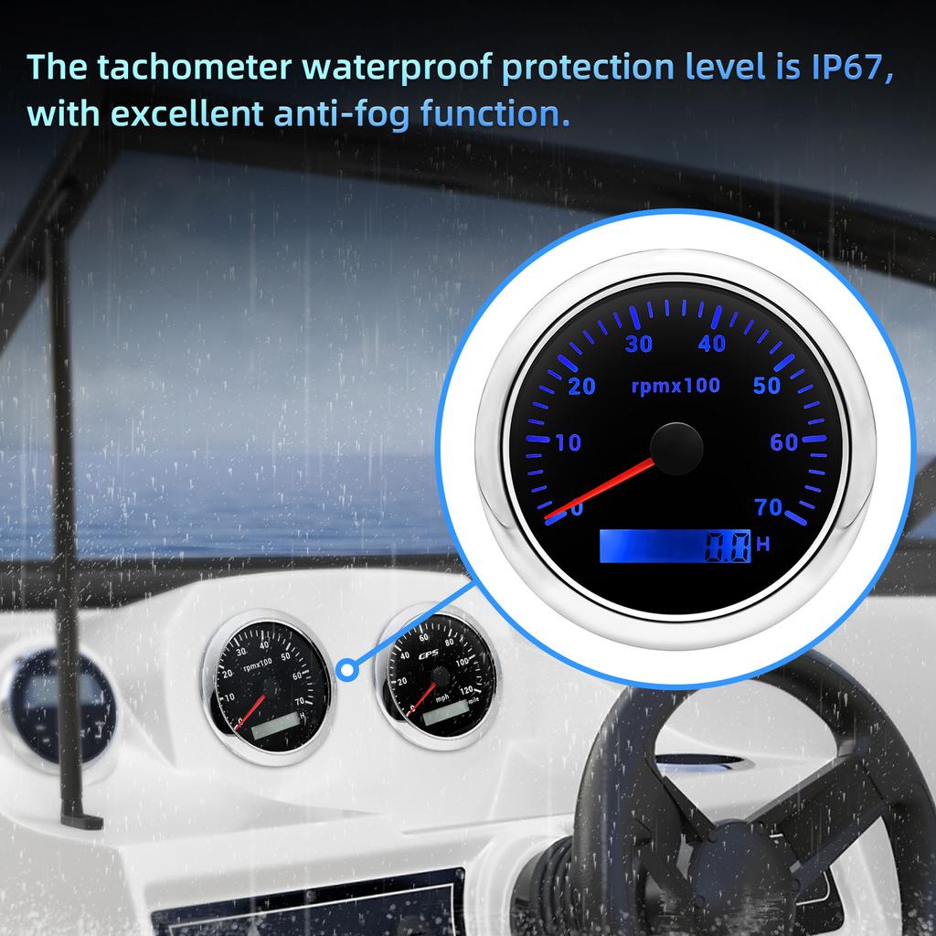 HD 7-цветный светодиодный тахометр одометр 0-7000 об/мин 85 мм тахометр автомобиль лодка 12 В счетчик моточасов для 1-12 цилиндрового бензинового транспортного средства