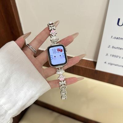 Совместимый ремешок для Apple Watch с дизайном кошки, металлический браслет iWatch SE Series 10 для женщин