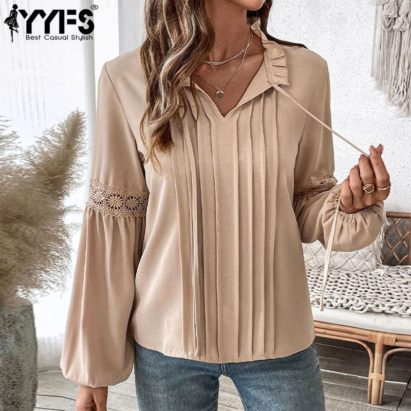 YYFS Women's Fashion Casual Fall Winter Solid Color Print Long Sleeve V-Neck Pullovers & Long Sleeves