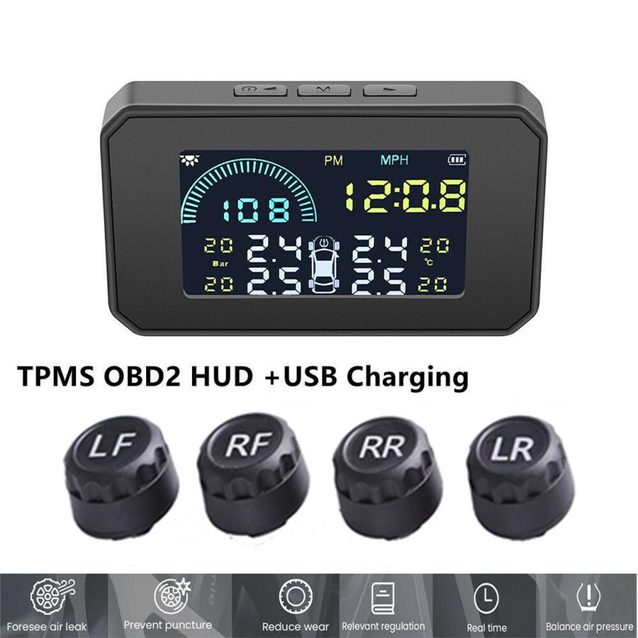 OBD2 USB Солнечный приемник 4 метода оповещения Беспроводная система контроля давления в шинах