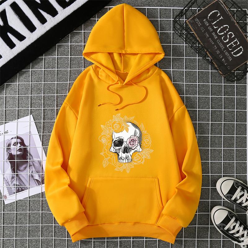 2025 Autumn Winter Couple Style Sunflower Skull Print Hoodie Men Women Casual Simple Top Streetwear Full Sleeve Decorated Hoodie