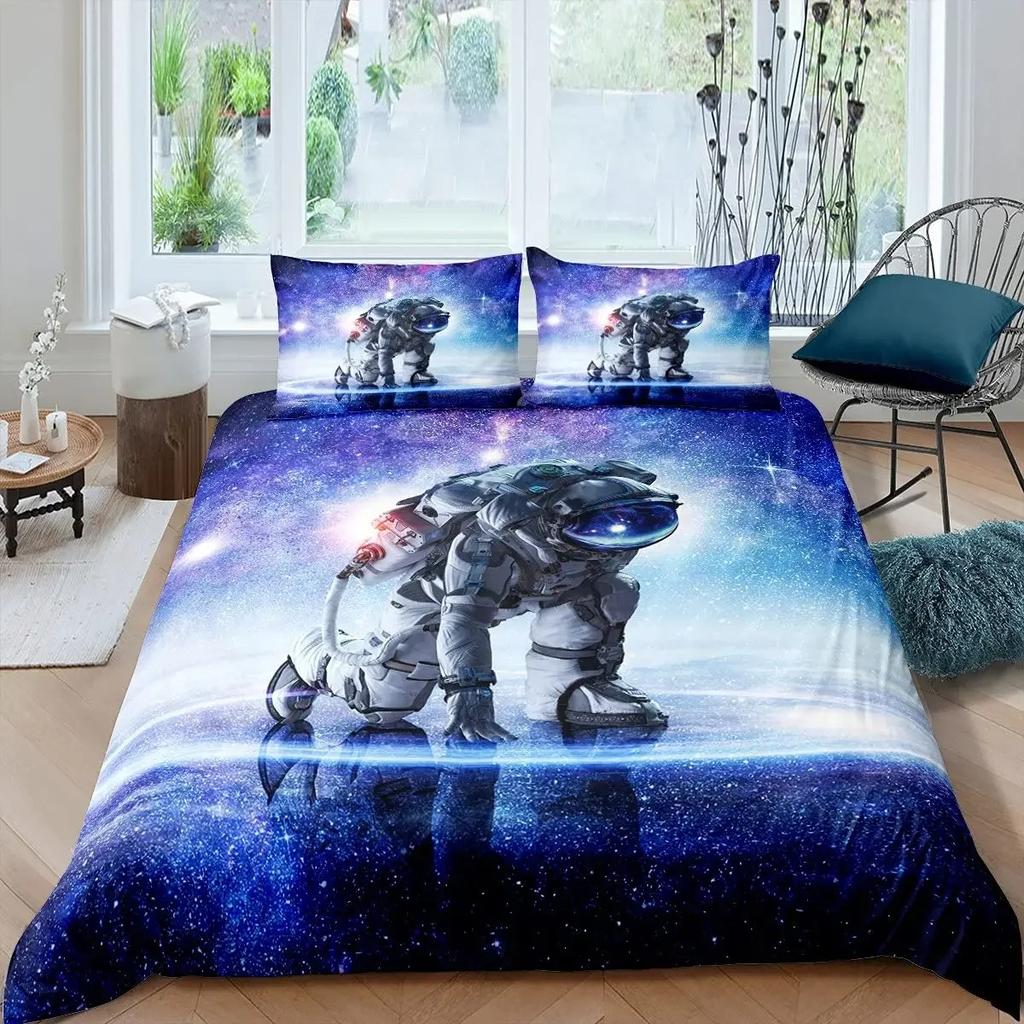 Astronaut Duvet Cover Set Astronaut Playing Guitar Bedding Set Teen Boys Kids Galaxy Stars Outer Space Polyester Comforter Cover