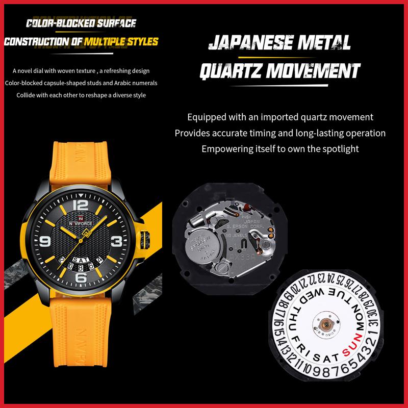 Naviforce Часы для мужчин, повседневные водонепроницаемые наручные часы с календарем, подарки для мальчиков 9215T