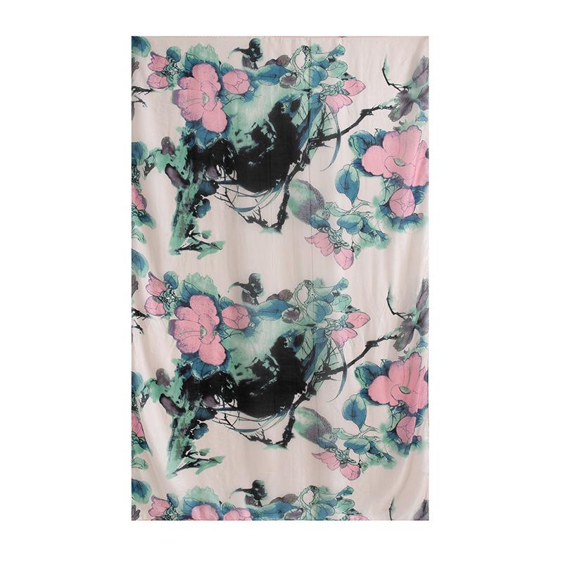 Spring  100% Mulberry Silk Scarf Women's Thin Shawl Silk Oil Painting Retro Plain Crepe Satin Premium Long Scarf