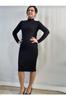 Women's Big Size Dress Turtleneck Below Knee Black Combed Cotton Pencil Dress