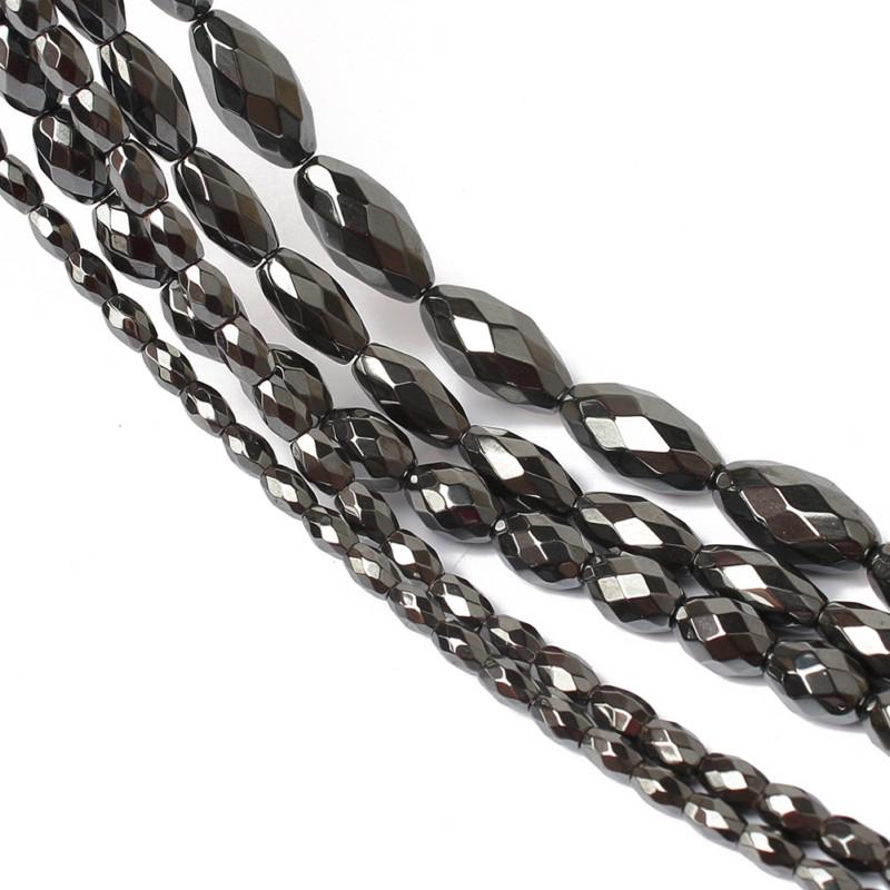 Natural Faceted Black Hematite Rice Shape Loose Beads for Jewelry Making 3x5/4x6/6x9/6x12/8x16mm