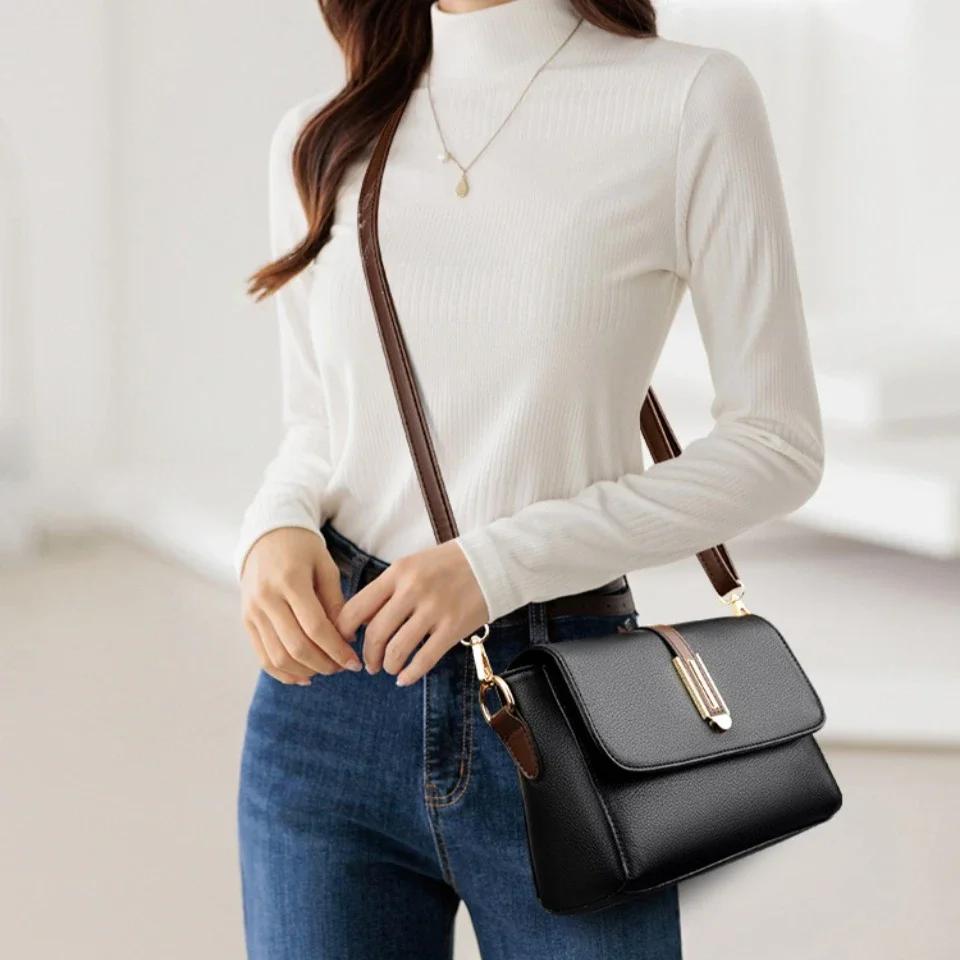 Простая маленькая квадратная универсальная сумка через плечо из искусственной кожи, городская модная повседневная сумка для поездок на работу