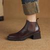 Модные Новые Осенне-Зимние Женские Туфли из Натуральной Кожи, Модные Ботильоны с Квадратным Носком для Женщин, Массивный Каблук, Женские Рыцарские Ботинки, Ботильоны