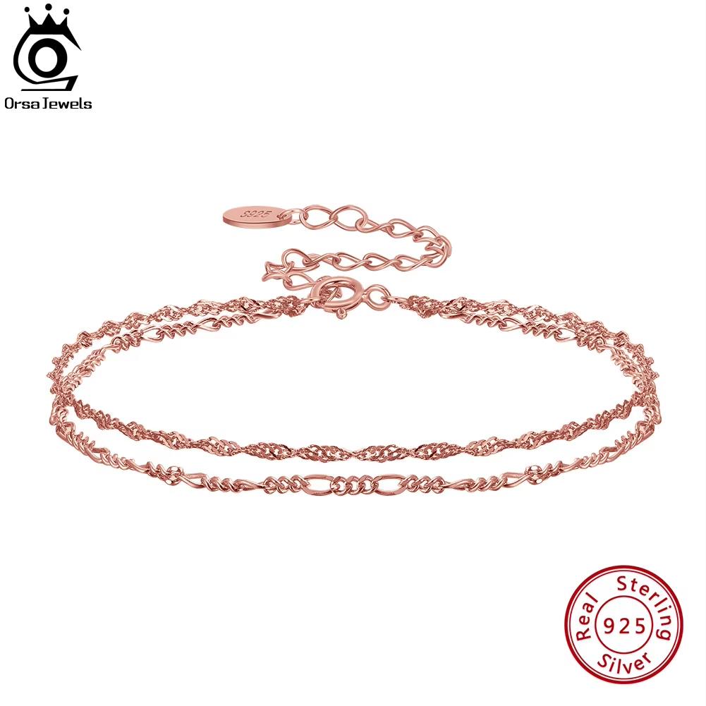 ORSA JEWELS Браслет из цельного серебра 925 пробы, двухслойный, итальянская керамика, цепочка Фигаро с бриллиантовой огранкой для женщин и девочек SB132
