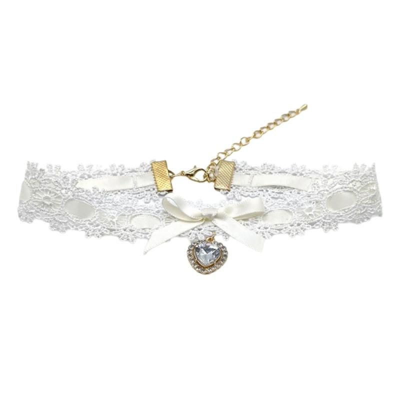 Модное ожерелье с кулоном в виде бантика и сердца, регулируемая кружевная чокер-цепочка ручной работы, цепочка для ключицы, подарки для женщин