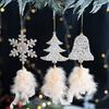 Christmas Tree Ornament Snowflake Plush Pendant Hanging Xmas Pendant with Feather Elements Sequins Bells Winter New Year Party Decor