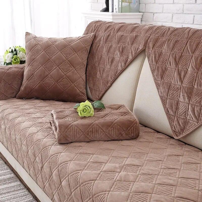 Короткое плюшевое полотенце для дивана серого цвета, европейское короткое утепленное стеганое покрытие для дивана, противоскользящее европейское покрытие для дивана для гостиной