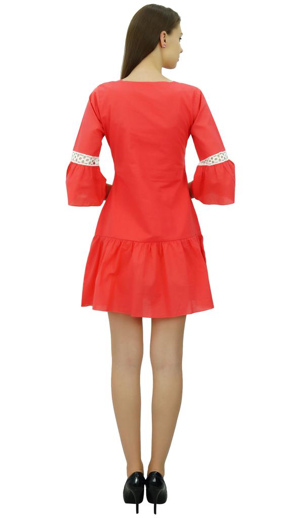 Bimba Летнее короткое платье в стиле бохо с рюшами и рукавами, мини-платье в стиле бохо, шикарный пляж