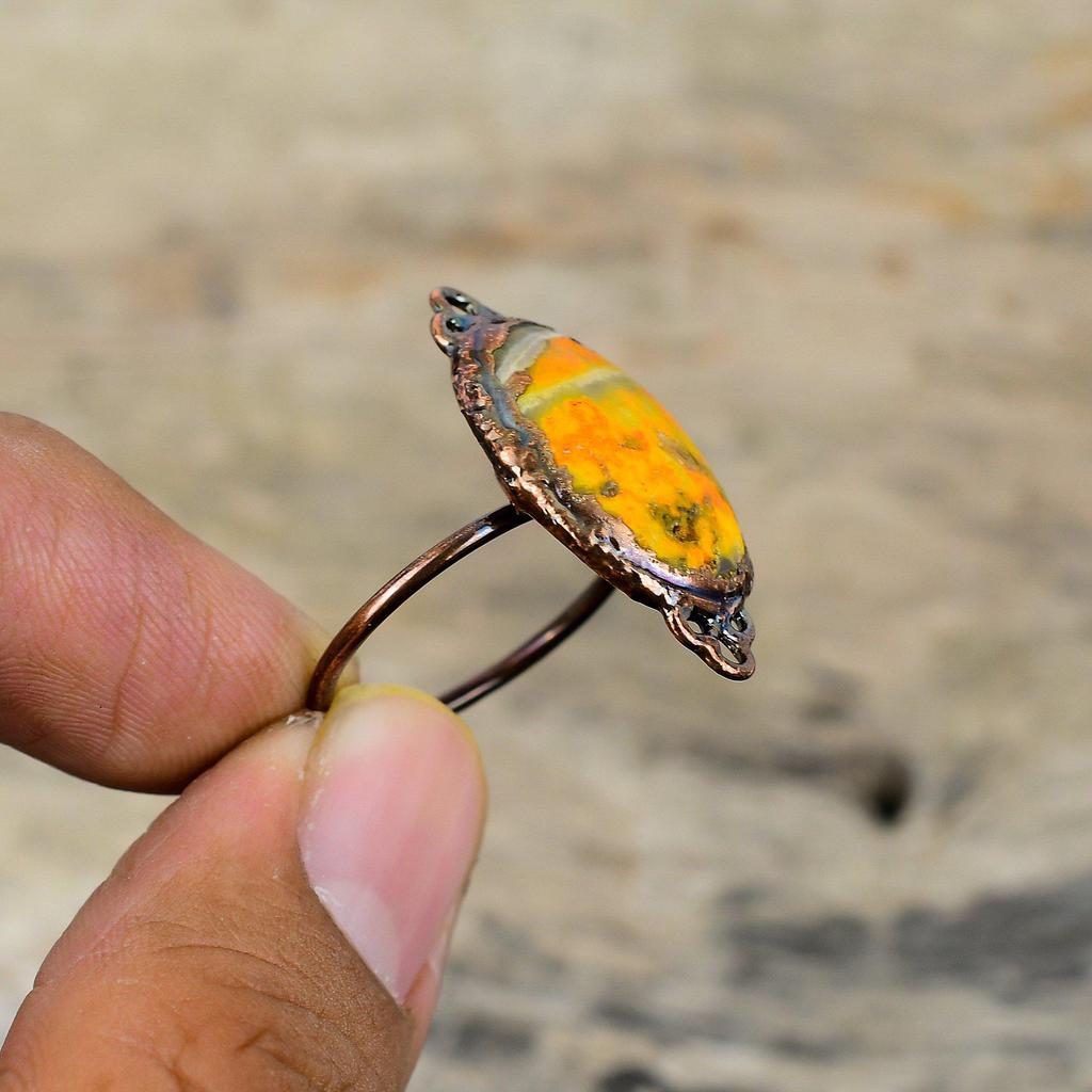 Кольцо из яшмы шмеля, гальванопластичное медное кольцо, регулируемые кольца, кольцо с драгоценным камнем, гальваническое ювелирное изделие, подарок для мамы, кольцо с камнем ручной работы