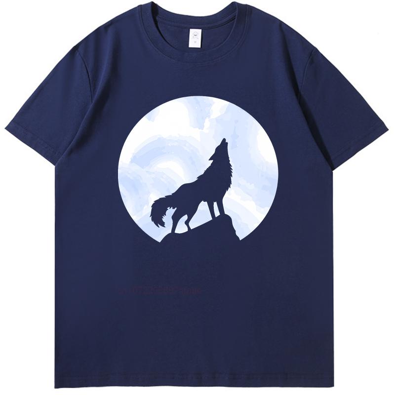 Howling Wolf At Blue Moon Fashion Shirts Graphic Tee Tops  Tshirt New Arrival Goods Short Sleeve Tee Cotton Mens Tshirts
