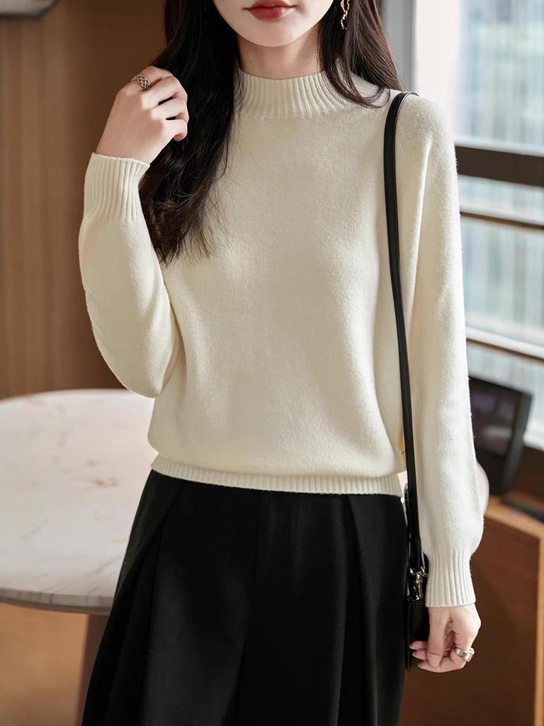 Женский очень толстый бесшовный вязаный свитер - Цельный, с полувысоким воротником, длинным рукавом, свободного кроя, облегающий базовый слой, дизайн 2025