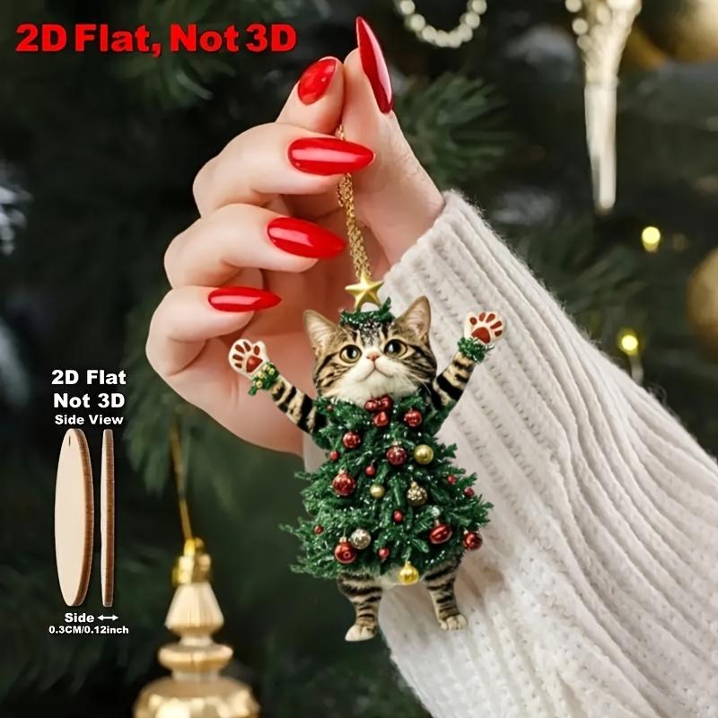 8pcs Christmas Cat Pendant Christmas Cartoon Animal Christmas 2D Wooden Flat Pendant Xmas Tree Ornaments 2026 New Year Home Deco