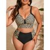 Купальники бикини больших размеров с геометрическим принтом, V-образным вырезом и высокой талией, комплект из 2 предметов, женская одежда для плавания и купальники