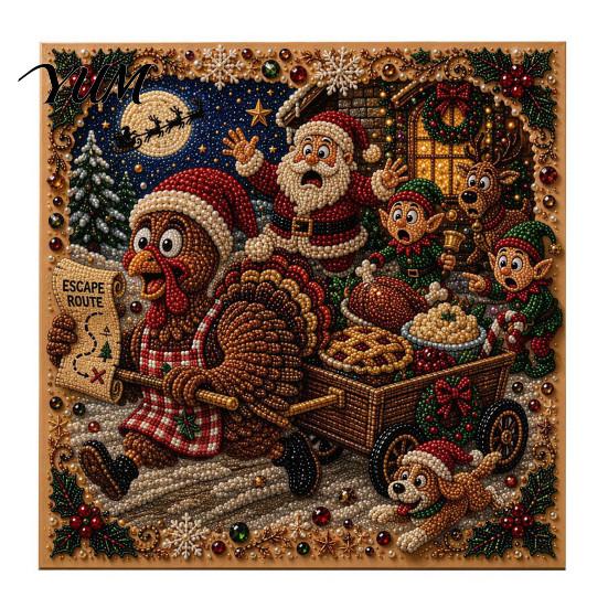DIY Decorative Wall Ornaments Christmas Faux Pearl Art Kit, Rhinestone Painting 8" x 8", Cartoon Kits for Kids Snowman Animal Diamond Craft