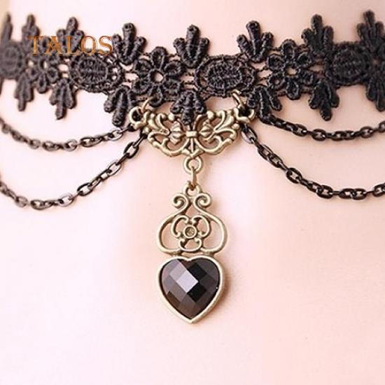 Women Lace Beads Choker Victorian Steampunk Style Gothic Collar Necklace Gift Suspension Trinket
