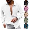 Мужская свободная рубашка большого размера с однотонным принтом Zou Zou Cloth Lapel Long Sleeve Casual Shirt