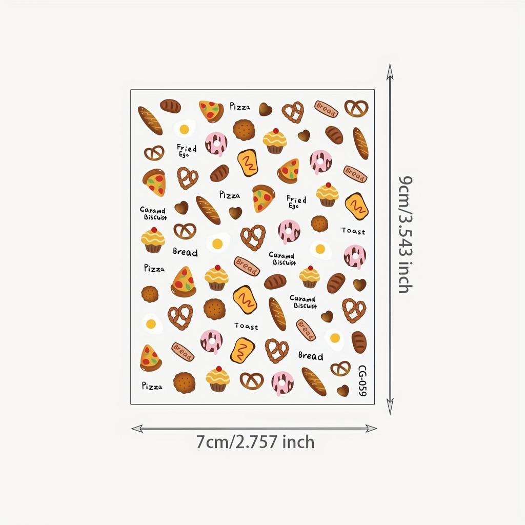 1 шт. 3D рельефные наклейки для ногтей коричневые в стиле Y2K милые печеньки торт хлеб пицца милые наклейки с едой DIY наклейки для ногтей креативные наклейки