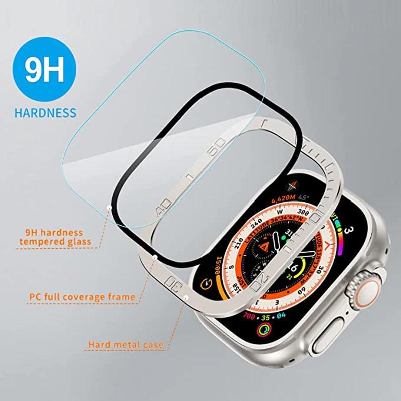Защитное стекло для Apple Watch Ultra 3 2 1 49 мм Чехол Аксессуары Металлическая крышка Рамка+Закаленное стекло Для iWatch Ultra Кольцо ободка