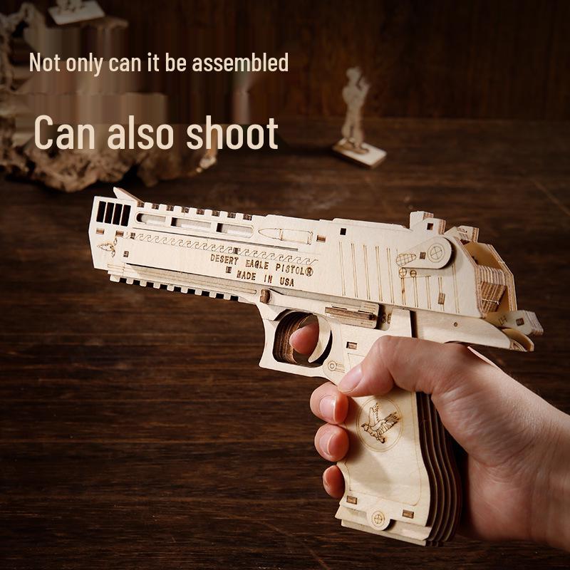 Wooden Desert Eagle 3D Puzzle Model - Rubber Band Gun Building Blocks Educational Toy