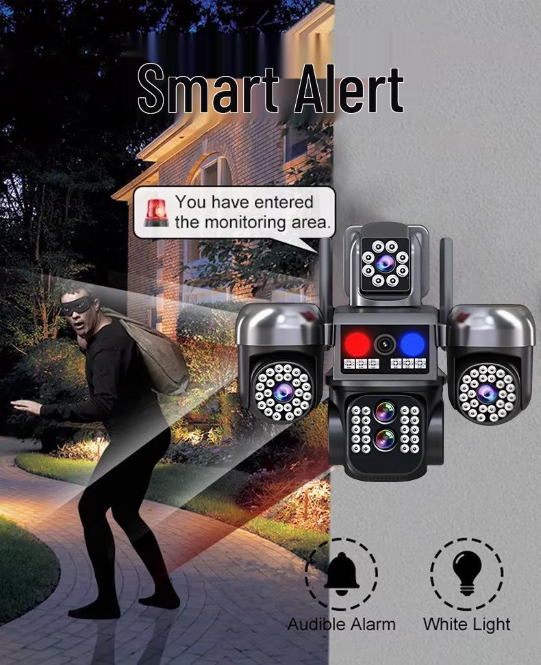 V380 10X Zoom Outdoor PTZ Camera with Multi-Lens, HD Full Color, and Mobile Alarm.