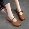 Retro Handmade Genuine Leather Flat Shoes Round Toe Solid Color Versatile Soft Sole Women's Slip-on Shoes