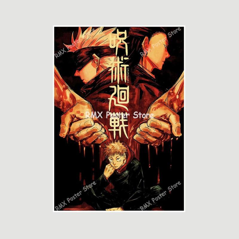 Белые бумажные постеры Jujutsu Kaisen, японские классические аниме-принты, украшение для дома, настенные наклейки, декор для гостиной, бара