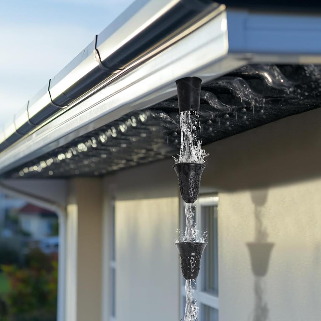 Rain Chains for Gutters with Gutter Adapter, Aluminum Hammered Long Cup Gutter Chain Downspout, 8-1/2 Feet Length Replacement Rain Chain Gutters,