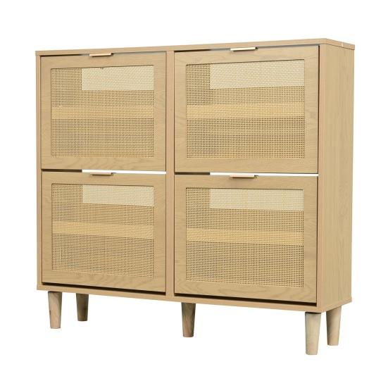Shoe Rack Free Standing Cabinet with 3 Tilt Doors 1 Drawer Wood Handles Storage Solid Legs Space Saving No Burrs Small Closed Style Organizer