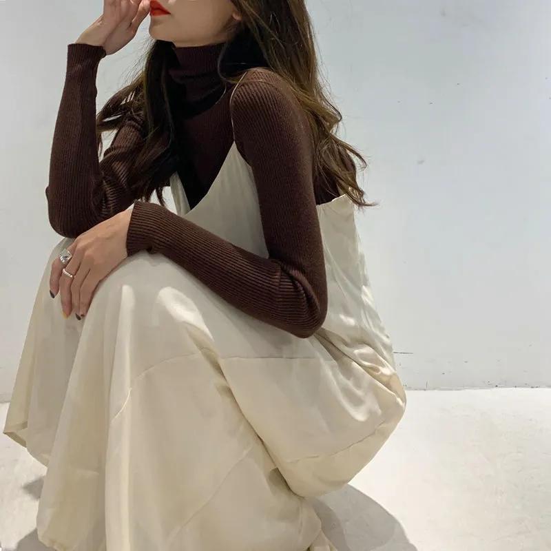 Turtleneck Pullovers Sweaters Women Autumn Winter Knitted Shirts Solid Color Long Sleeve Slim-fit Tight Jumper Tops