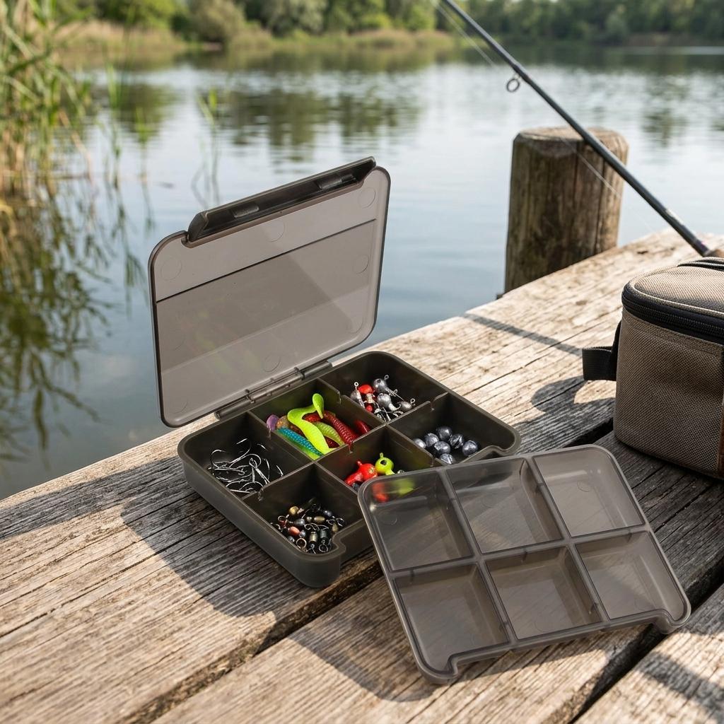 Segregated Lure Box For Fishing Hooks And Baits Organizer With Transparent Lid And Multiple Compartments