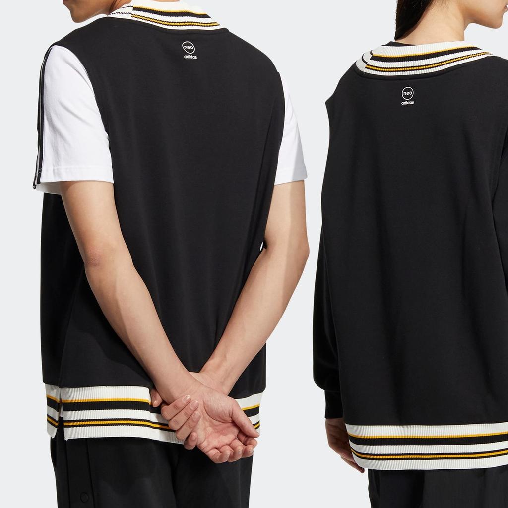 Adidas Striped Sports Knit Vest Unisex Outerwear Black IJ6608